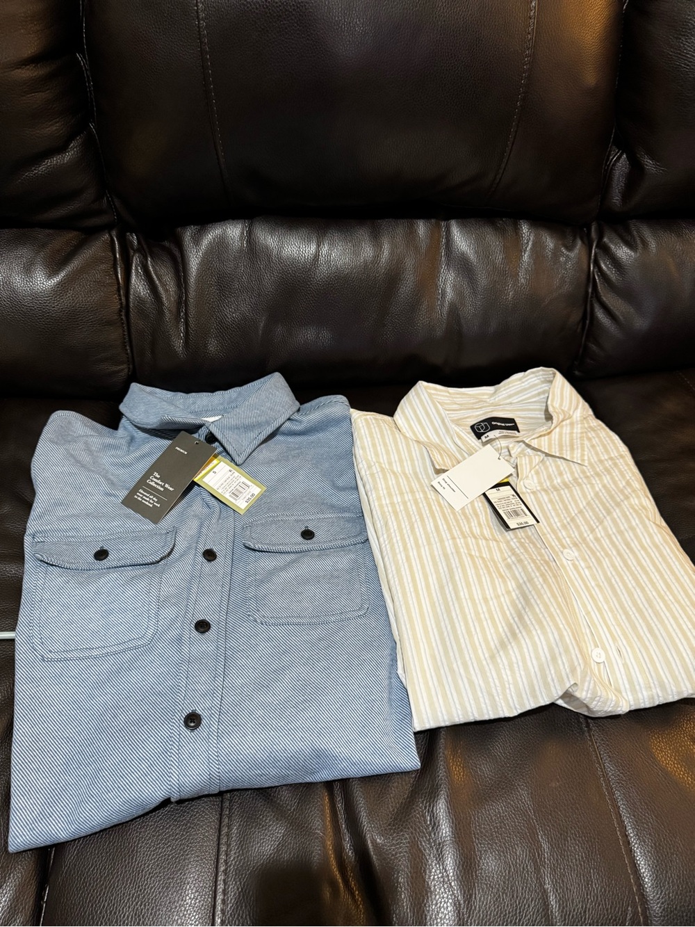 Target Men's Casual Button-Down Shirts - Blue & Beige Stripe